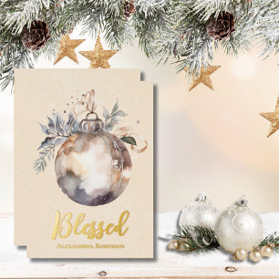 Elegantes neutrales Ornament Gold Gesegnet Schrift Folien Feiertagskarte