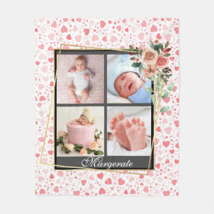 Elegantes New Baby Personalisiert 4 Foto Collage Fleecedecke