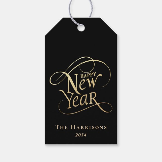 Elegantes New Year Black Gold Geschenkanhänger (Vorderseite)
