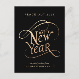 Elegantes New Year Peace Out 202 Black Gold Feiertagspostkarte