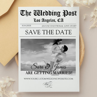 Elegantes Newspaper Custom Foto Save the Date Einladung