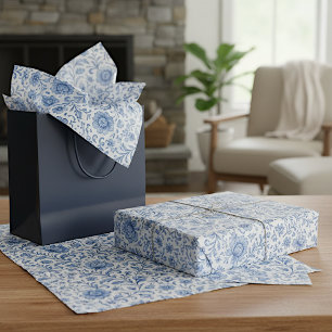 Elegantes Niederländisches Delfter Blau Blumenkuns Seidenpapier
