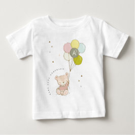 Elegantes Niedlich Blush Bärenballon Girly Monogra Baby T-shirt