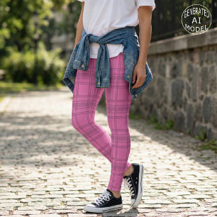 Elegantes Niedlich rosa Tartan Kariertes Muster Leggings