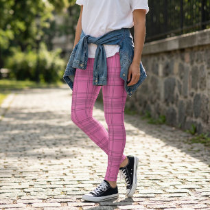Elegantes Niedlich rosa Tartan Kariertes Muster Leggings