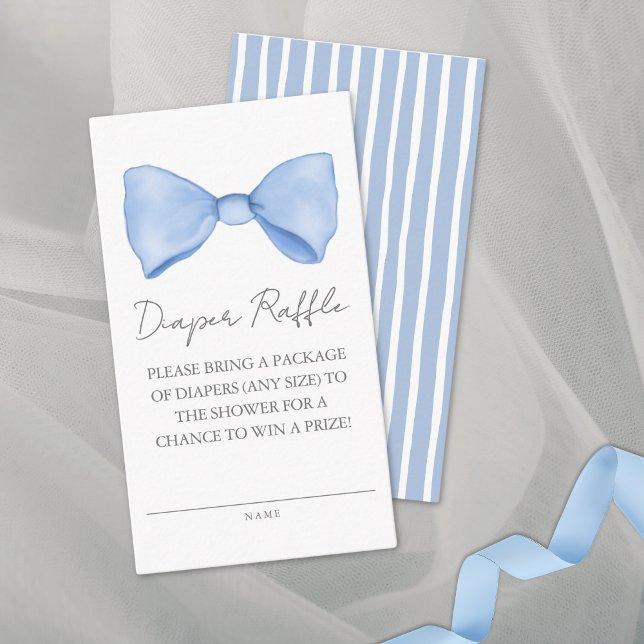 Elegantes Niedliches Blue Bow Baby Duschdiapter Begleitkarte (Elegant Cute Blue Bow Baby Shower Diaper Raffle Enclosure Card )