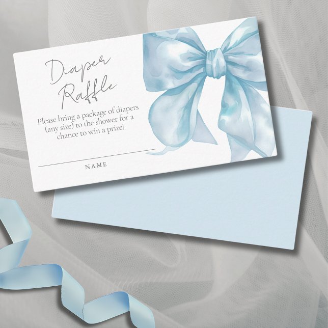 Elegantes Niedliches Blue Bow Baby Duschdiapter Begleitkarte (Elegant Cute Blue Bow Baby Shower Diaper Raffle Enclosure Card)