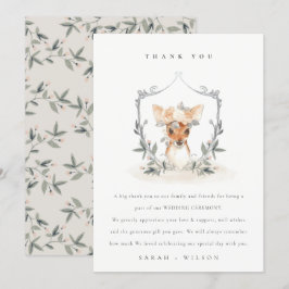Elegantes Niedliches Dusky Deer Floral Wappen Hoch Dankeskarte