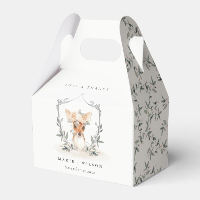 Elegantes Niedliches Dusky Deer Floral Wappen Hoch Geschenkschachtel (Vorderseite)