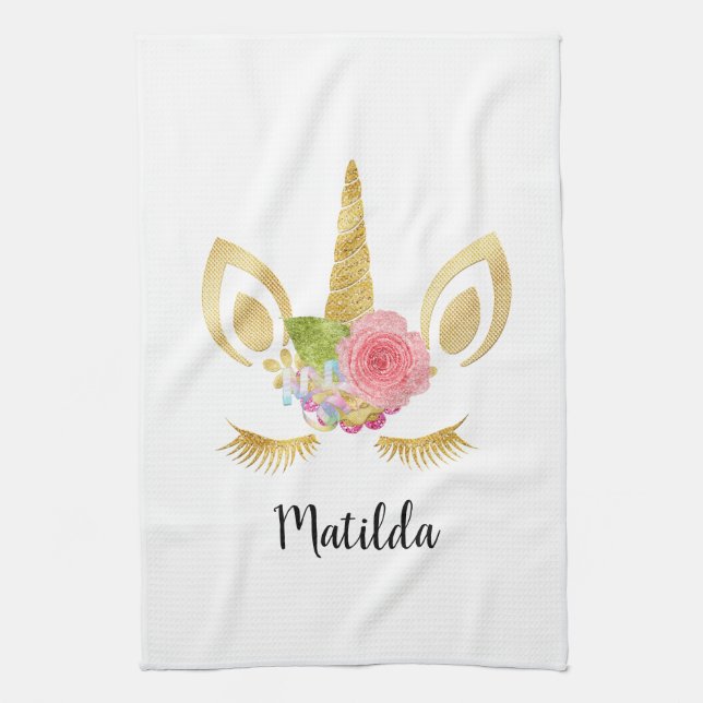 Elegantes niedliches hübsches Blumengold Glitzer U Geschirrtuch (Vertikal)