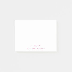 Elegantes Niedliches Magenta Pink Monogram Office Post-it Klebezettel