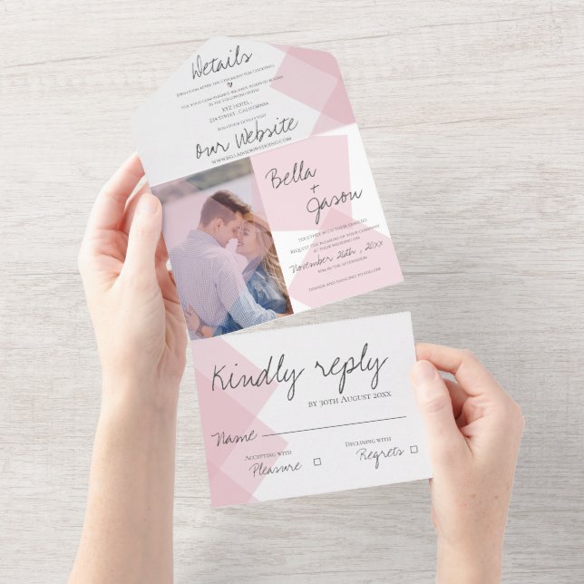 Elegantes Niedliches Pastellrosa Monogramm Foto Ho All In One Einladung (Abreißtisch)