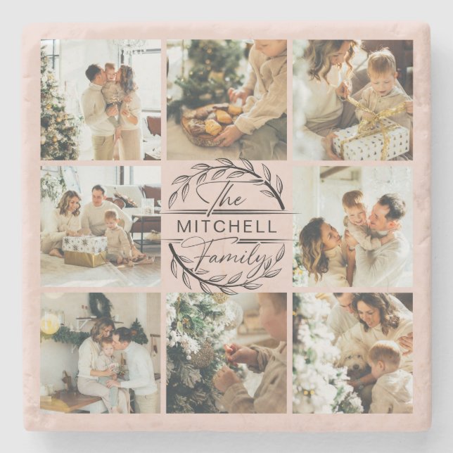 Elegantes Niedliches Rosa Modernes Foto für Famili Steinuntersetzer (Vorderseite)