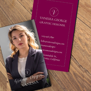 Elegantes Niedliches Rotes Foto Modernes Monogramm Visitenkarte