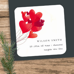 Elegantes Niedliches Rotes Herz Balloons Aquarella Quadratischer Aufkleber