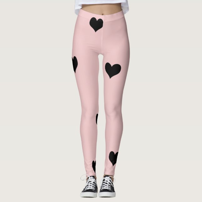 Elegantes niedliches Schwarz-Blau-Rosa-Herzmuster Leggings (Vorderseite)