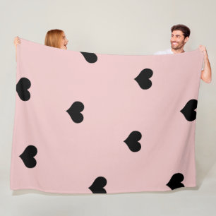 Elegantes niedliches Schwarz-Weiß-rosa Herzmuster Fleecedecke