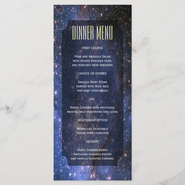 Elegantes Night Sky / Space Theme Slim Dinner Menü Menükarte (Vorderseite)