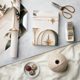 Elegantes Noel Smaragd Elfenbein Weihnachten Geschenkpapier