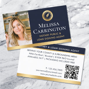 Elegantes Notar-Foto-QR-Gold-Dunkelblau Visitenkarte
