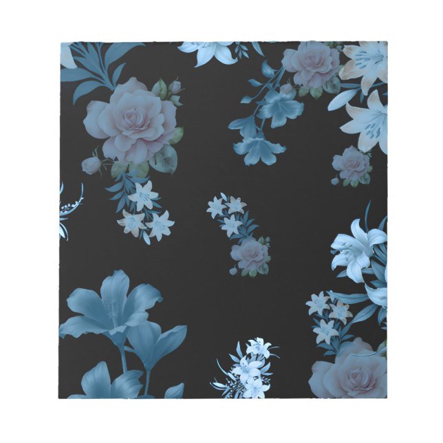 Elegantes Notizbuch mit Teal-Blumenmuster Notizblock (Vorderseite)