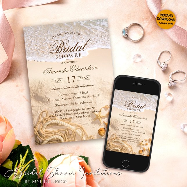 Elegantes Ocean Beach Summer Brautparty Einladung (Von Creator hochgeladen)