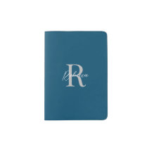 Elegantes Ocean Blue and White Minimalistic Monogr