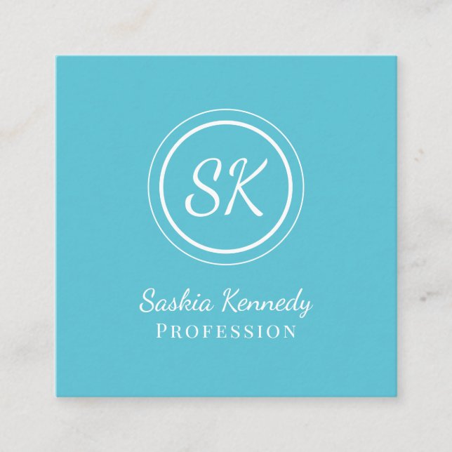 Elegantes Ocean Blue Script Beruflich Monogram Quadratische Visitenkarte (Vorderseite)