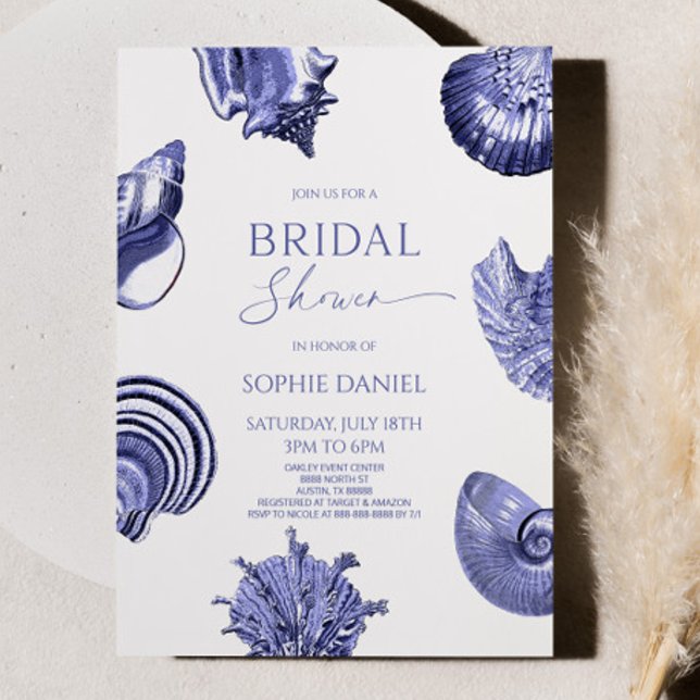 Elegantes Ocean Blue Seashells Brautparty Einladung (Von Creator hochgeladen)