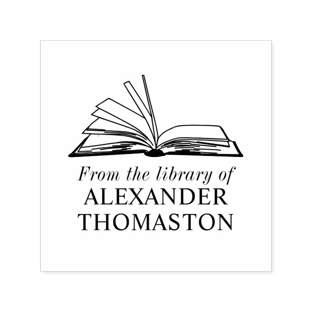 Elegantes offenes Buch "From the Library" Name Permastempel (Design)