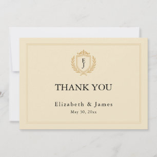 Elegantes Old Money Wappen - Hochzeit von Elfenbei Dankeskarte