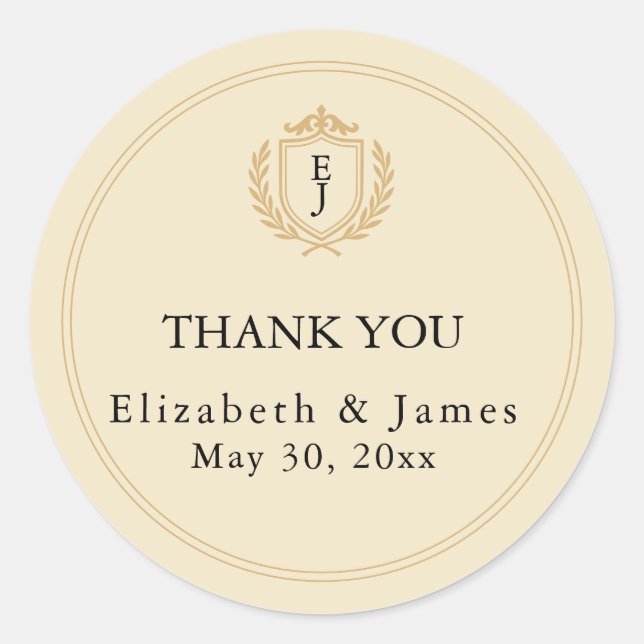 Elegantes Old Money Wappen - Hochzeit von Elfenbei Runder Aufkleber (Vorderseite)