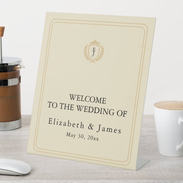 Elegantes Old Money Wappen - Hochzeit von Elfenbei Sockelschild (In Situ)