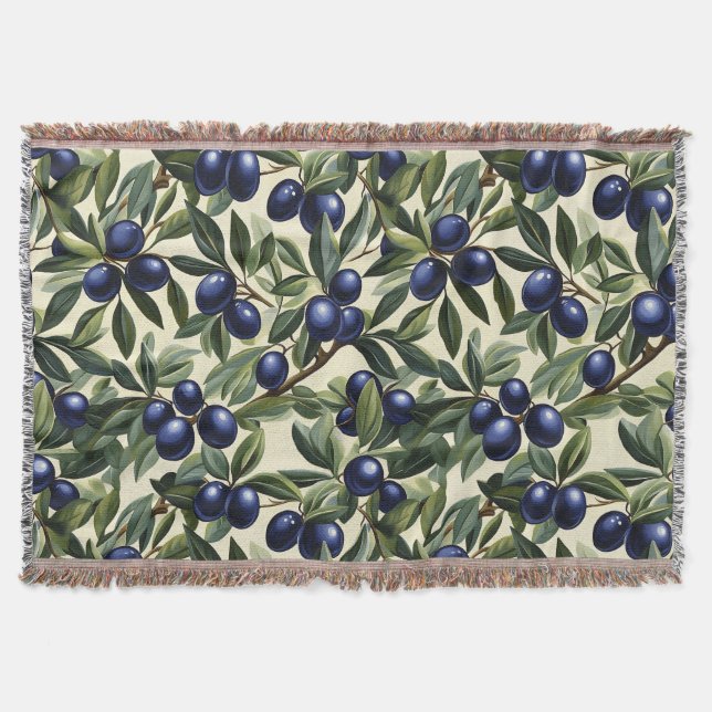 Elegantes Olive Branch Muster mit Deep Blue Olives Decke (Vorderseite)