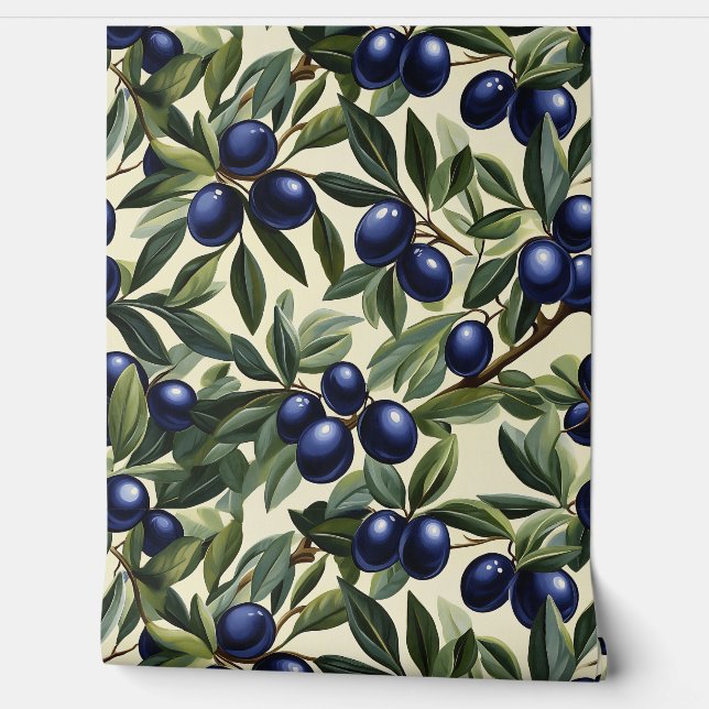 Elegantes Olive Branch Muster mit Deep Blue Olives Tapete (Abrollen)