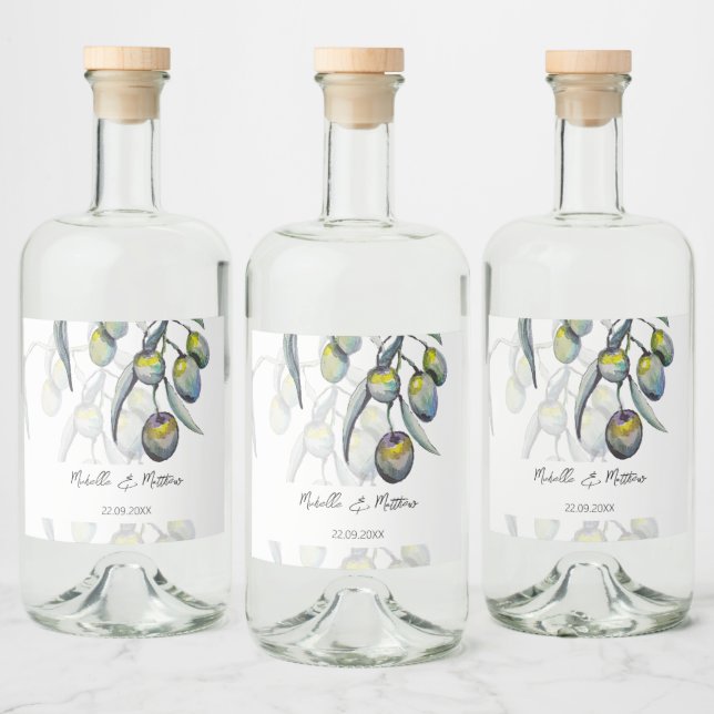 Elegantes Olive Branch Wasserfarbe Personalisiert Alkoholflaschenetikett (Flaschen)