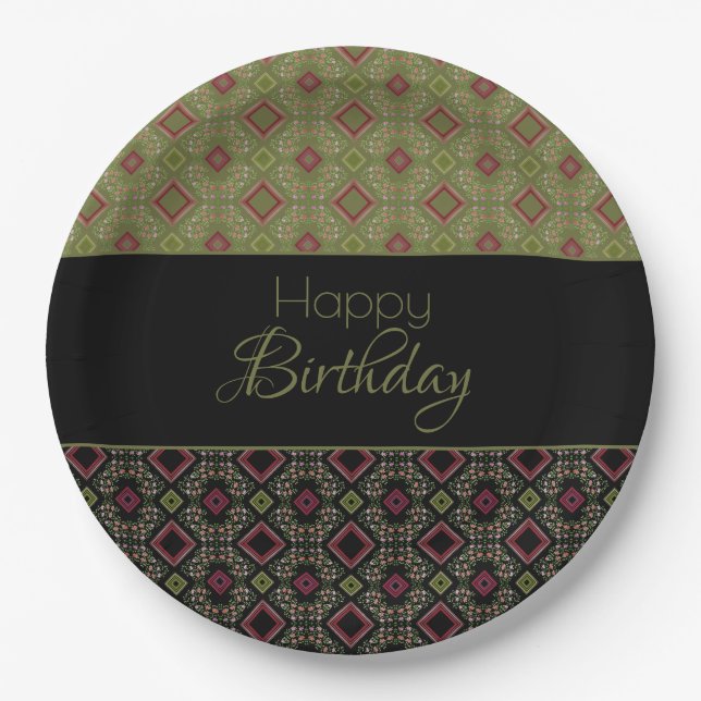 Elegantes Olive Green mit Schwarz Pappteller (Vorderseite)