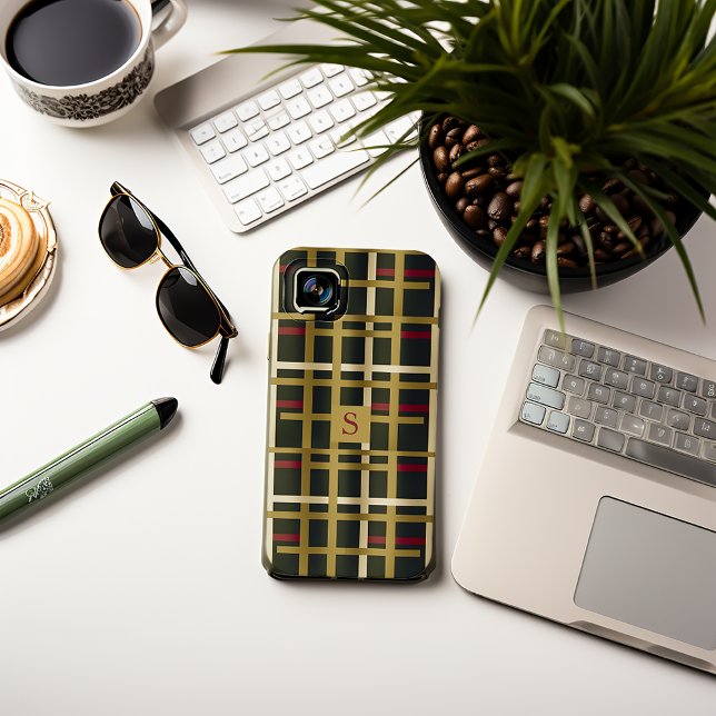 Elegantes Olive Green und Gold Classic Kariert Case-Mate iPhone Hülle (Elegant Olive Green and Gold classic Plaid iPhone 15 Case)