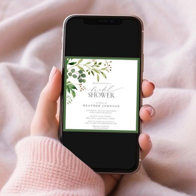 Elegantes Olive Green Watercolor Brautparty Einladung (Von Creator hochgeladen)