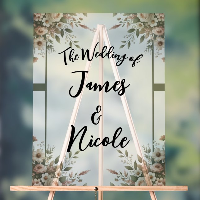 Elegantes Olive Green & White Floral Wedding Sign Acrylschild (Neutral)