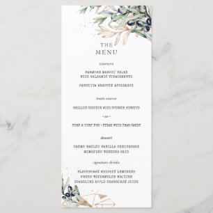 Elegantes Olive Grove Greenerity Gold Wedding Menü Menükarte