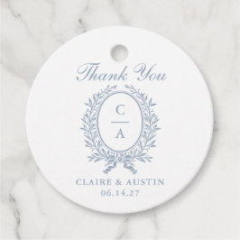 Elegantes Olive Leaf Wappen Blue Wedding Monogram Geschenkanhänger