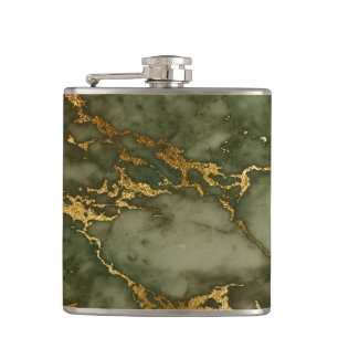 Elegantes Oliven Grün Gold Falsche Folie Marmor St Flachmann