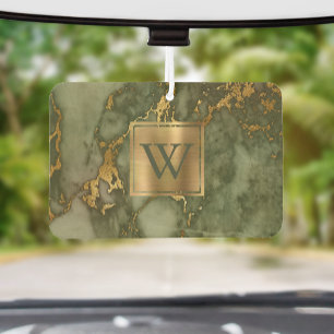 Elegantes Oliven Grün Gold Marmor Monogramm Autolufterfrischer