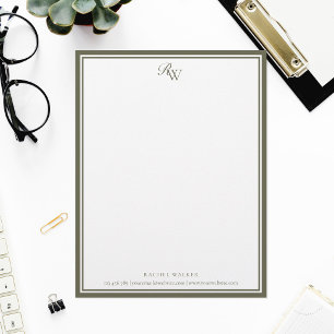 Elegantes Oliven Grün Monogramm Zwei Rahmen Briefbogen