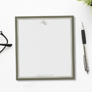Elegantes Oliven Grün Monogramm Zwei Rahmen Notizblock