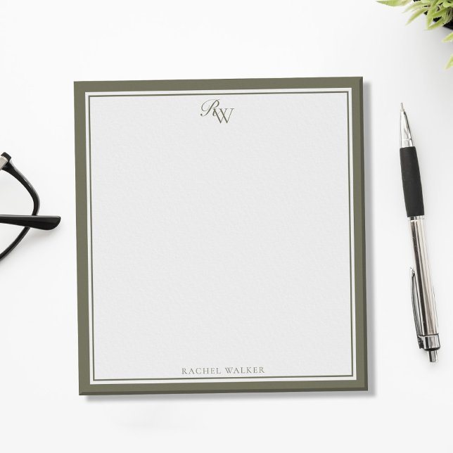 Elegantes Oliven Grün Monogramm Zwei Rahmen Notizblock (Von Creator hochgeladen)