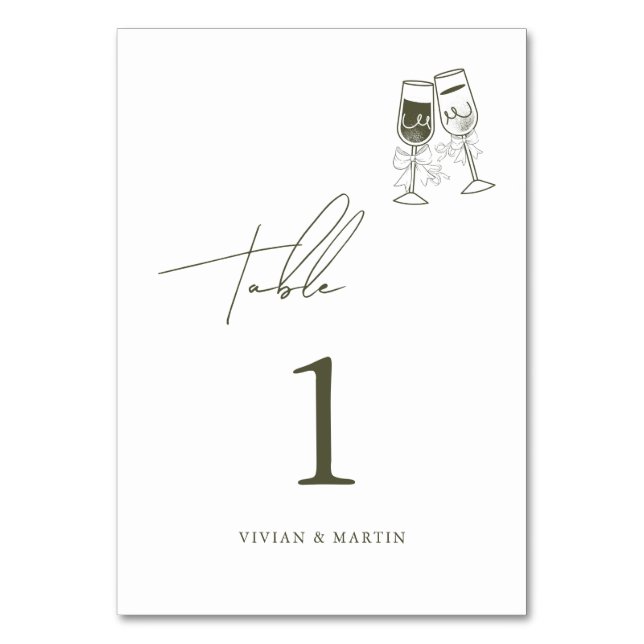 Elegantes Olivenholz Grüne Hochzeit Tischnummer (Vorderseite)