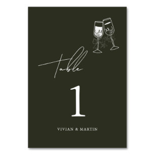 Elegantes Olivenholz Grüne Hochzeit Tischnummer