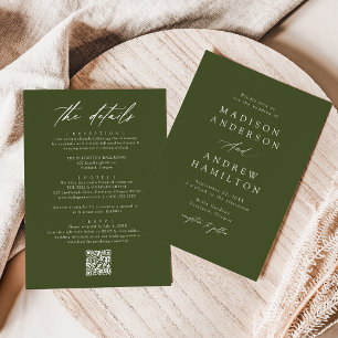 Elegantes Olivgrün Alles in Einem QR-Code Hochzeit Einladung